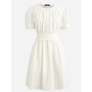 J Crew Cotton Eyelet Button Front Pockets Short Ruffle Sleeve Ivory Mini Dress 4